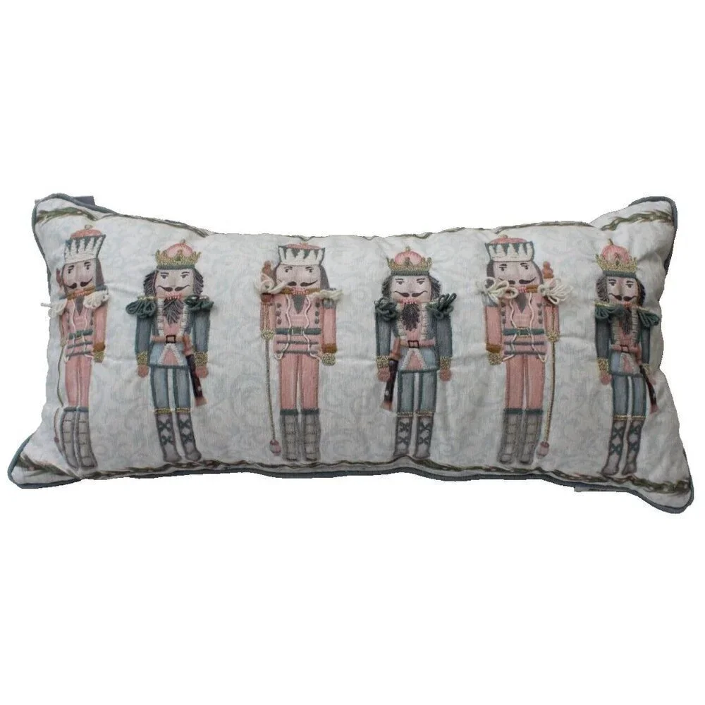 New Nutcracker Soldier Embroidered Pastel Pink Long Christmas Throw PILLOW